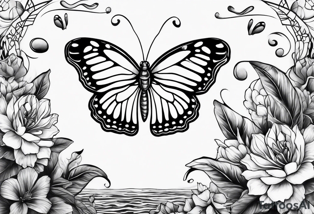 Butterflies and oceans tattoo idea