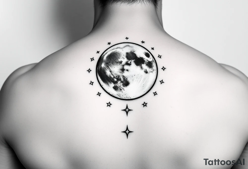 Full moon with stars tattoo idea