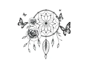 Dreamcatcher roses and butterflies tattoo idea