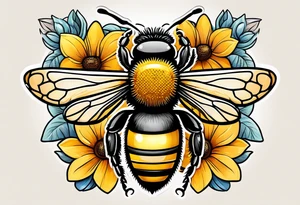 a tattoo with beehive flowers bees and queen bee signifying a mothers love guidance and bond with her daughters and granddaughter tattoo idea
