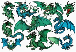 blue and green dragons tattoo idea
