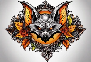 Bat face Knee tattoo in fall colors tattoo idea