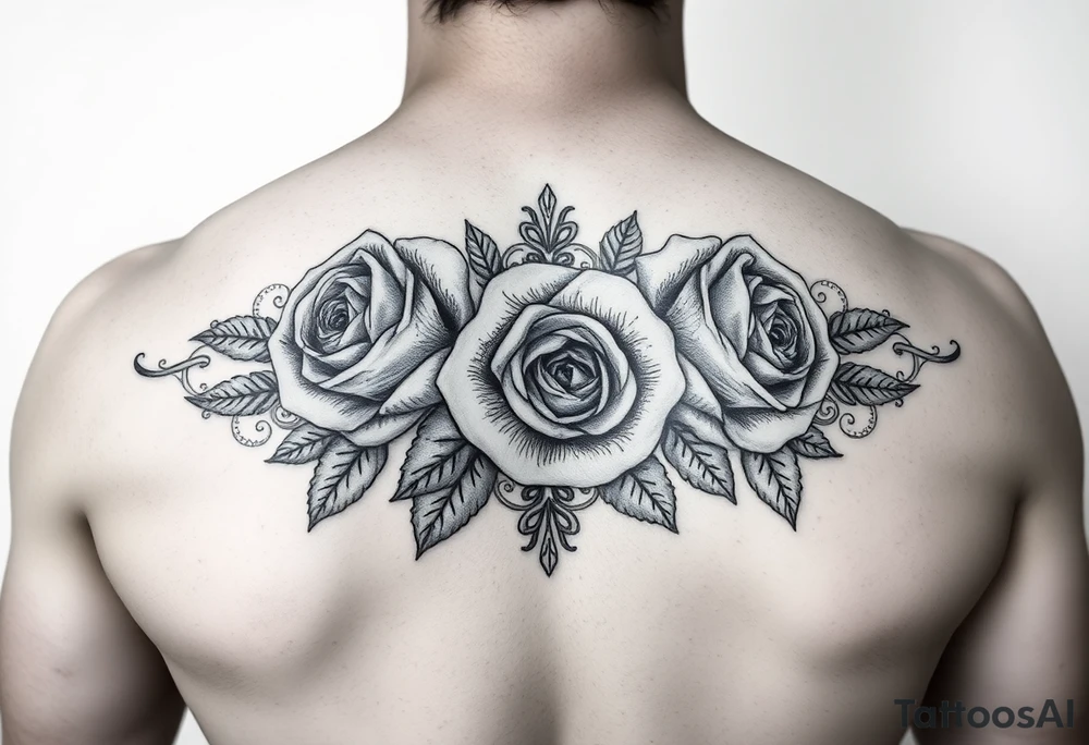 Roses with filigree background tattoo idea