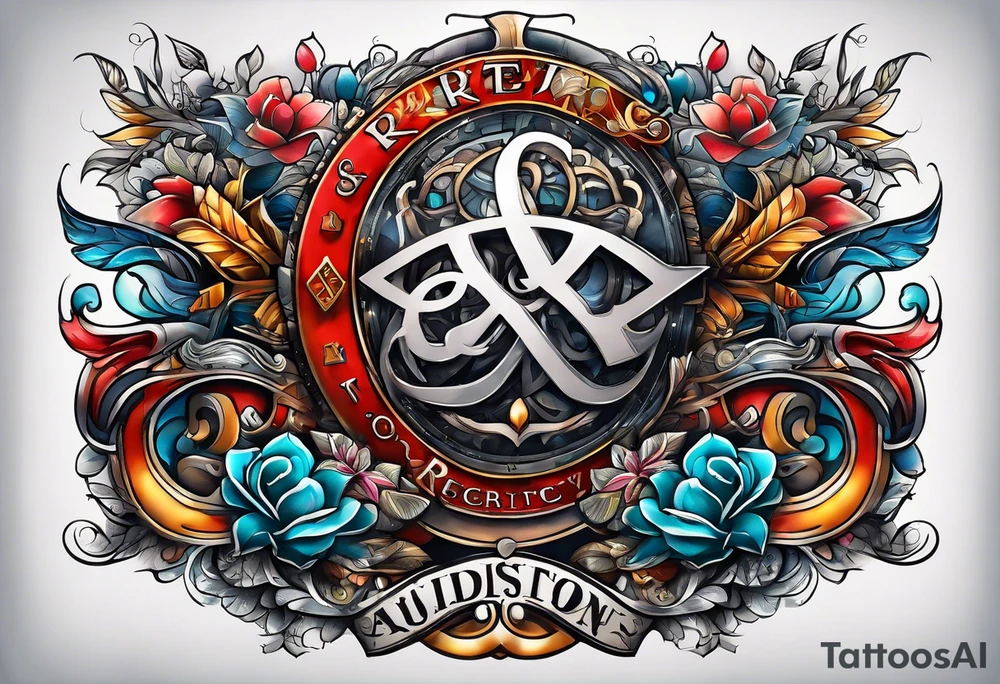 The letters AR together with the words always ready going down the side of the letters tattoo idea