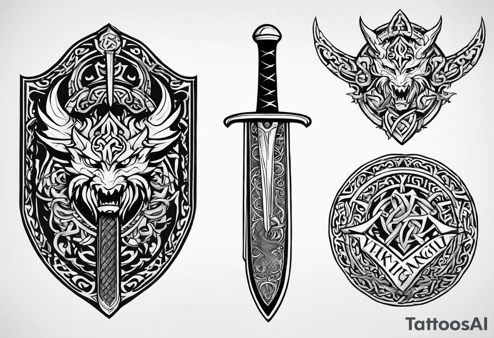 Viking sword Valhalla dragon shield tattoo idea