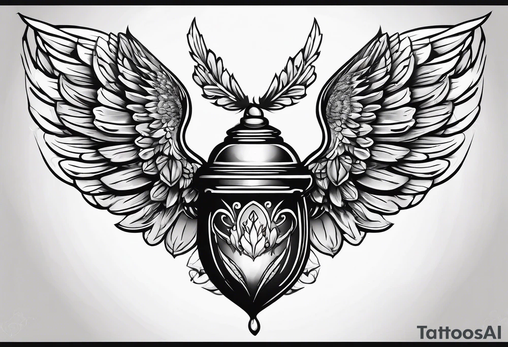 An angelic tattoo featuring an acorn with wings tattoo idea