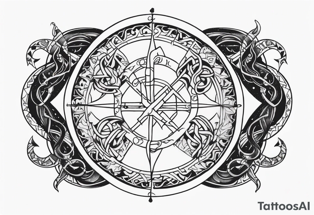 zodiac sigil gemini with a snake around it, viking and scandinavian style tattoo idea