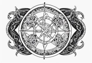 zodiac sigil gemini with a snake around it, viking and scandinavian style tattoo idea