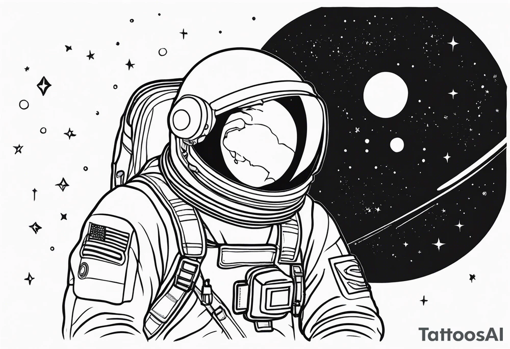 an astronaut hunched over in space from the back holding a planet in his hands tattoo idea