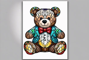 Teddy bear with bow tie stained glass tattoo idea