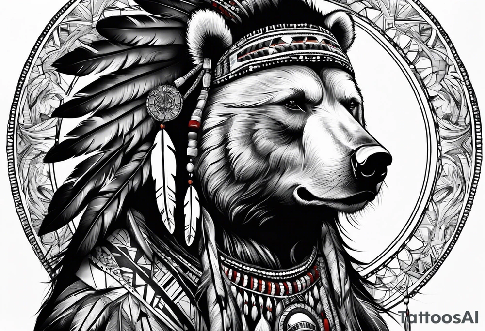Native american medicine man in bear skin tattoo idea