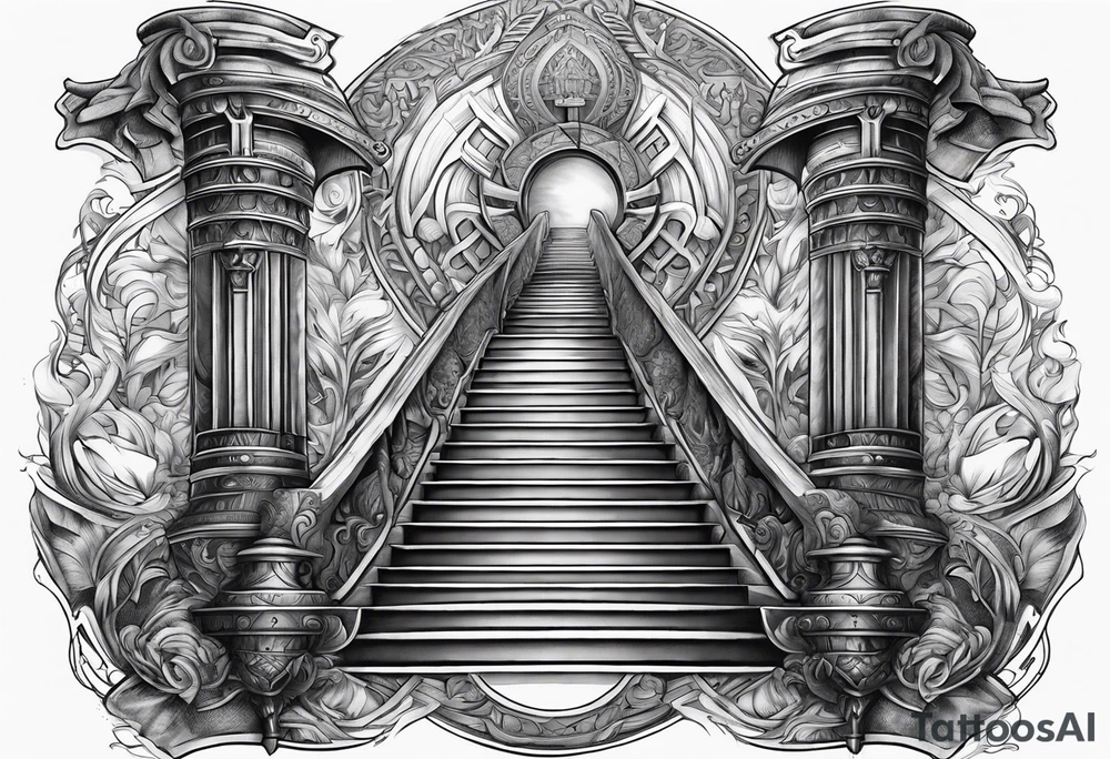 Valhalla sword shield axe stairs   fire tattoo idea