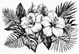 Tropical floral leaves tattoo idea