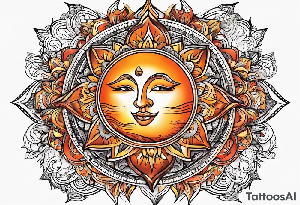 Orange sun with yellow and red highlights tattoo idea