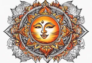 Orange sun with yellow and red highlights tattoo idea