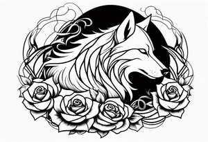 Rose with flames from top into a wolf tattoo idea
