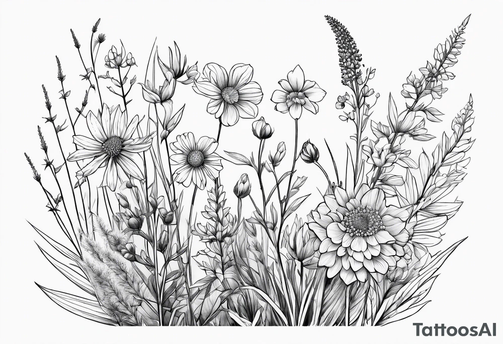 Wildflowers, prairie plants, vertical tattoo idea