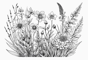 Wildflowers, prairie plants, vertical tattoo idea
