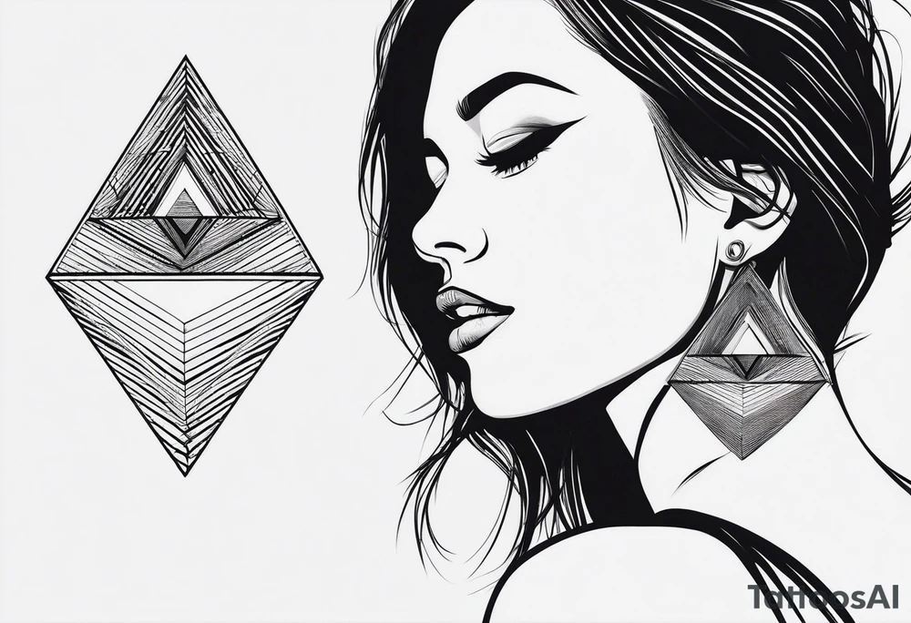 Un triangulo con una persona al medio, estilo de dibujo con lineas en blanco y negro mas simple solo lineas y una persona muy pequeña tattoo idea