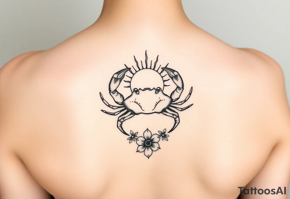 Crab sun and honeysuckle tattoo idea