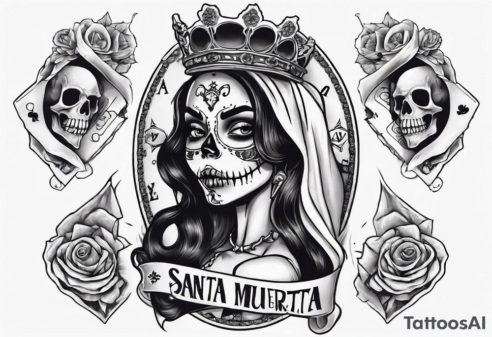 santa la muerta with money and crown
on the card tattoo idea