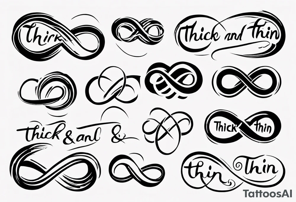 text "Through thick & thin". written in the shape of an infinity sign tattoo idea