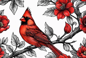 Trees, flowers, red cardinal, representing growth from grief tattoo idea