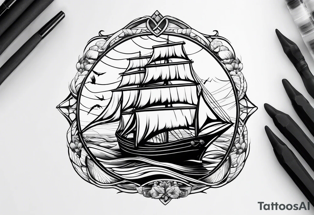 Swallows, sail boat, the ocean tattoo idea