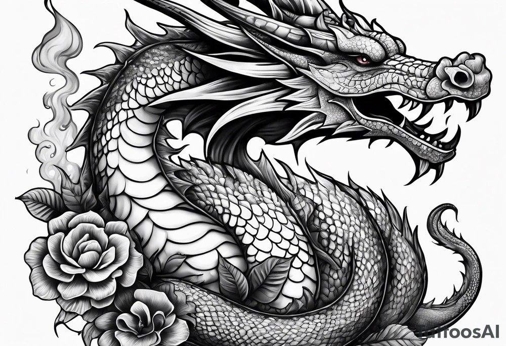 Dragon mushrooms smoking pipe tattoo idea