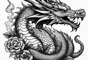 Dragon mushrooms smoking pipe tattoo idea