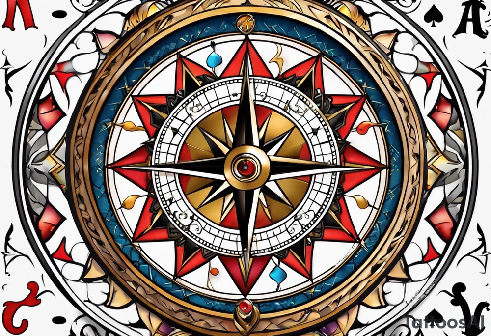 Rabbit hole whimsical compass deck of cards tattoo idea