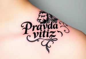 "Pravda vítězí" (Truth Prevails) in elegant calligraphy, intertwined with the Czech lion’s mane, in bold black ink. tattoo idea