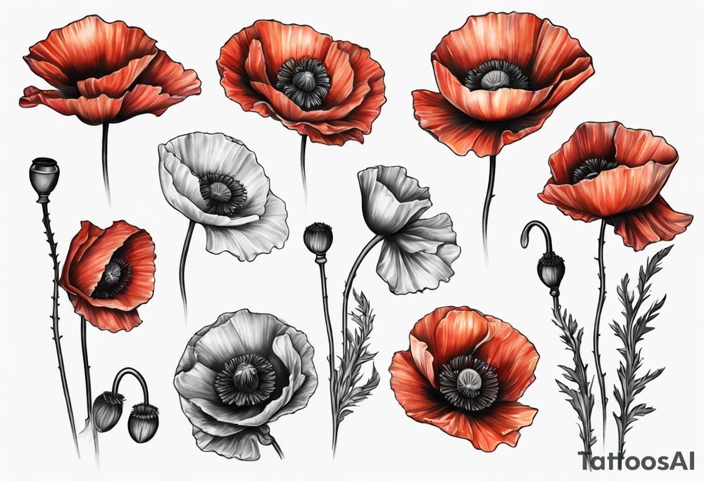 Multiple poppies tattoo idea