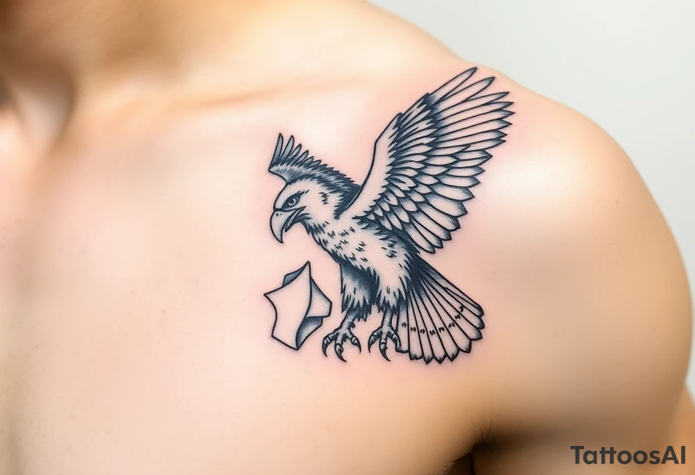 big eagle with paper in its claws tattoo idea