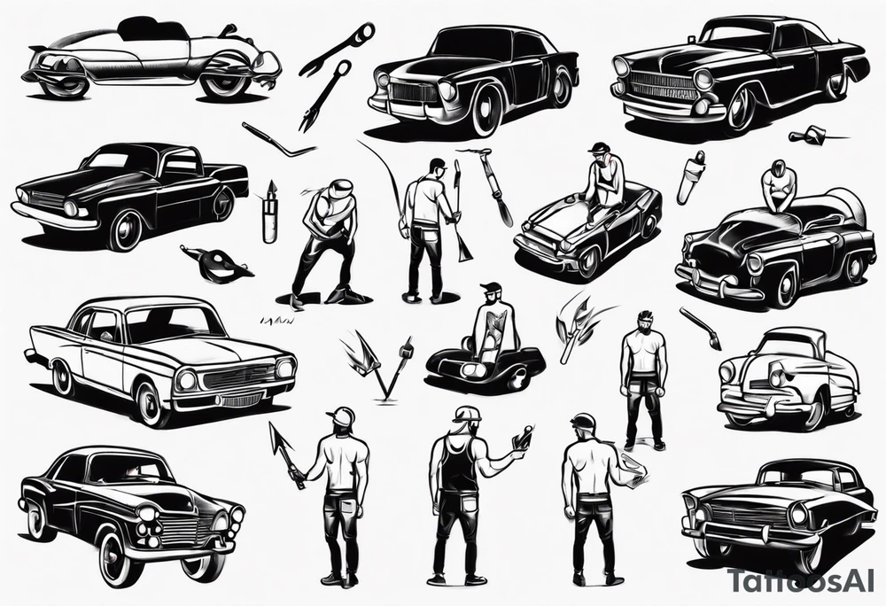 Man building a car tattoo idea
