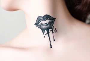 Seductive Stain from lipstick kiss with name lrs lowercase with drool black and white tattoo idea