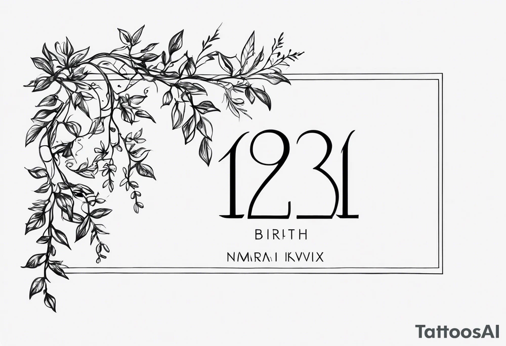 Roman numeral birth dates with vines tattoo idea
