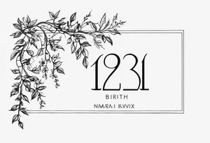 Roman numeral birth dates with vines tattoo idea