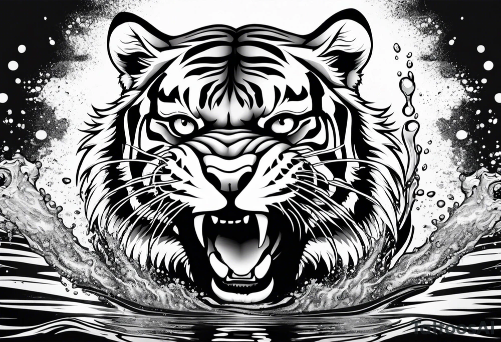 minimalist tiger splashing paw into water tattoo idea