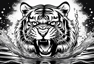 minimalist tiger splashing paw into water tattoo idea