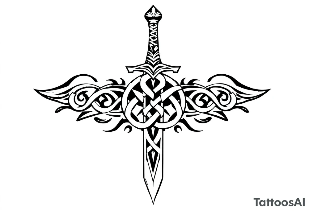 Armband tattoo of a sword with covered in a Celtic knot tattoo idea