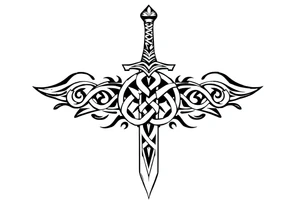 Armband tattoo of a sword with covered in a Celtic knot tattoo idea