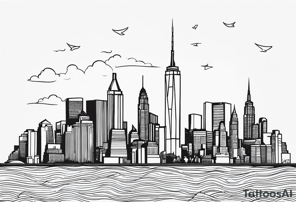 NYC skyline in the ocean tattoo idea