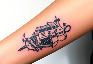 medieval woodcut scene tattoo idea