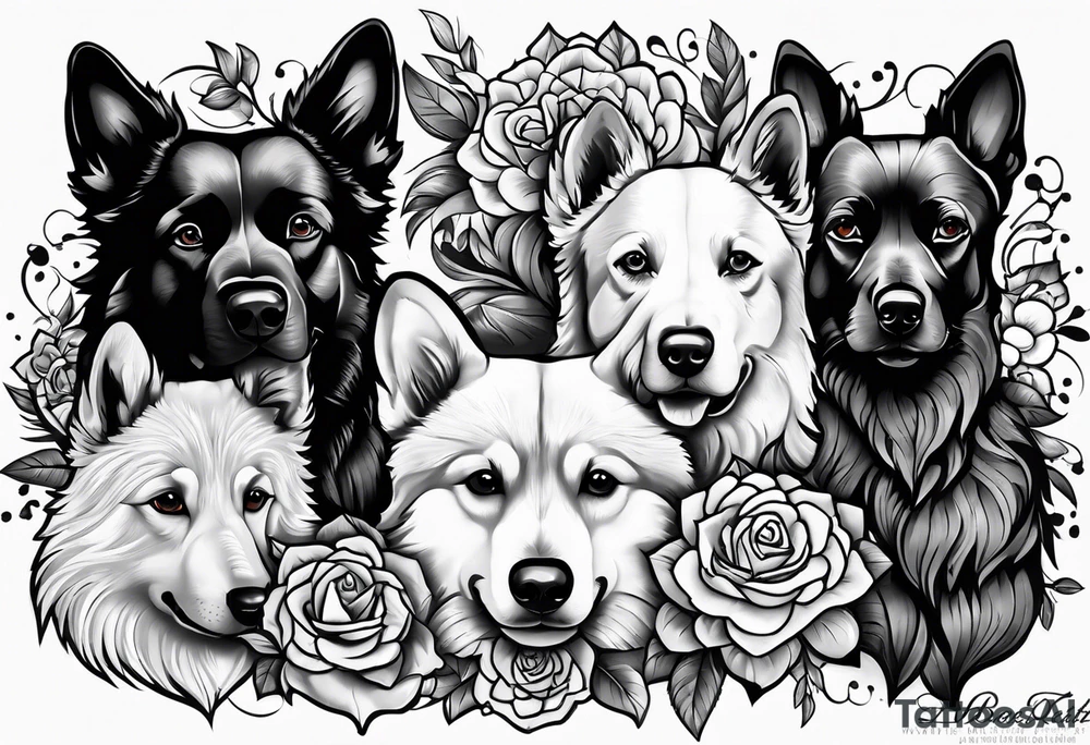 Tattoo featuring the name of each of my dogs their names are "Tasha Katie Kiera Zeke Pixie Bud Bear" tattoo idea