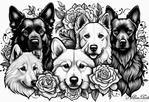 Tattoo featuring the name of each of my dogs their names are "Tasha Katie Kiera Zeke Pixie Bud Bear" tattoo idea