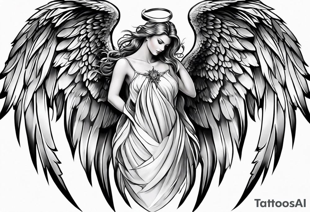 soft delicate angel wing and devil wing tattoo idea