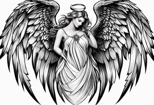 soft delicate angel wing and devil wing tattoo idea