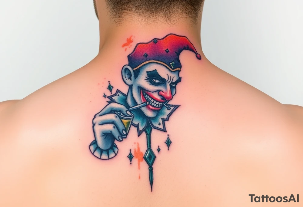 jester smoking and drinking tattoo idea