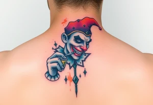 jester smoking and drinking tattoo idea